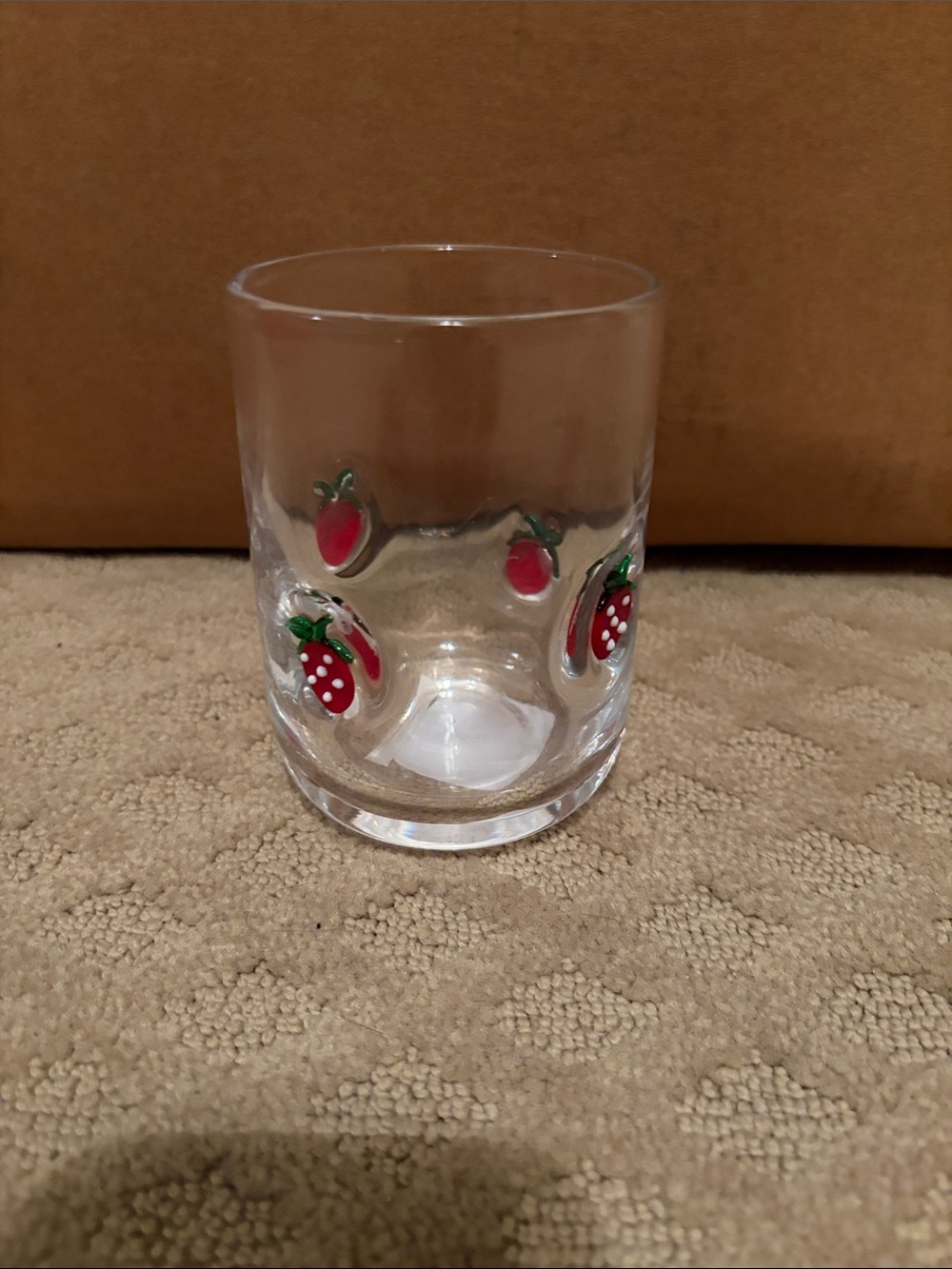 Kirklands Clear Glass Tumbler with Red Strawberry Motif